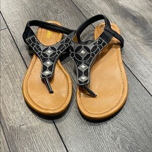Stylish Black and Tan Beaded Sandals